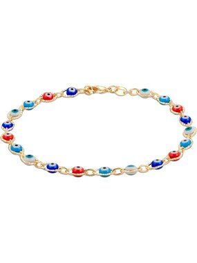 18k Gold Plated Evil Eye Anklet Bracelet - Handmade in Brazil, Boho Chic Jewelry